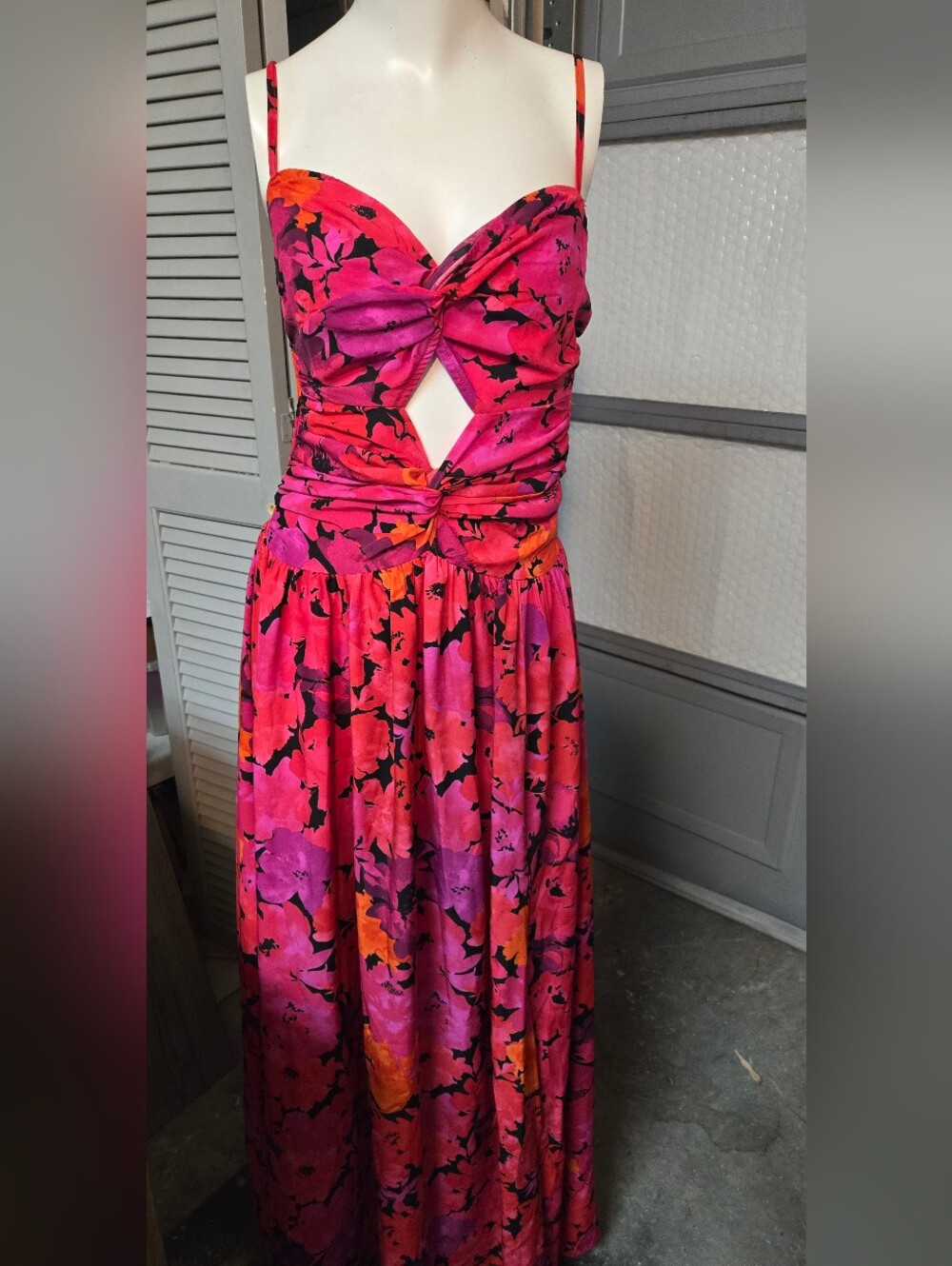 Women's Fuchsia Floral Cutout Maxi Dress